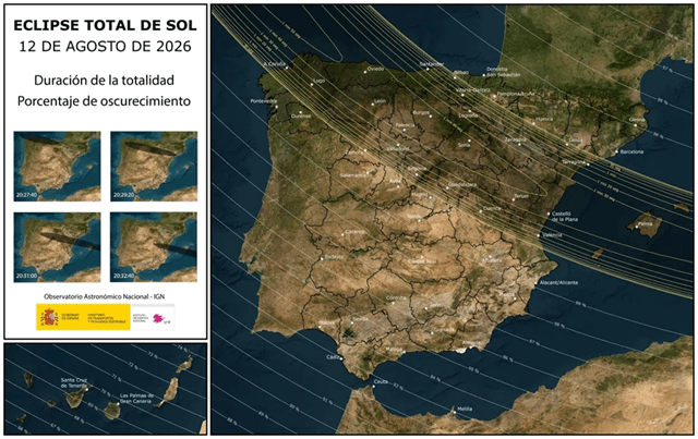 Barrido zonal del eclipse total de sol (imagen Observatorio Astronómico Nacional (IGN – España)