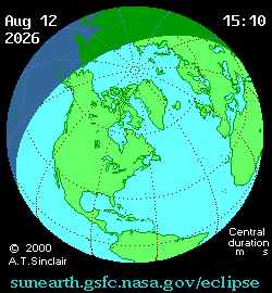 Simulación eclipse total de sol el 12 de agosto de 2026 (NASA)