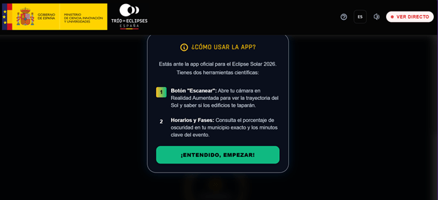 app visor para ver el eclipse solar total por la Península Ibérica (imagen Observatorio IGN, España)