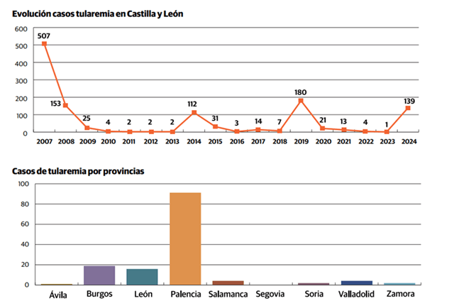 Gráfico Evolución turalemia en Castilla y León y en sus provincias (imagen ASAJA Castilla y León)