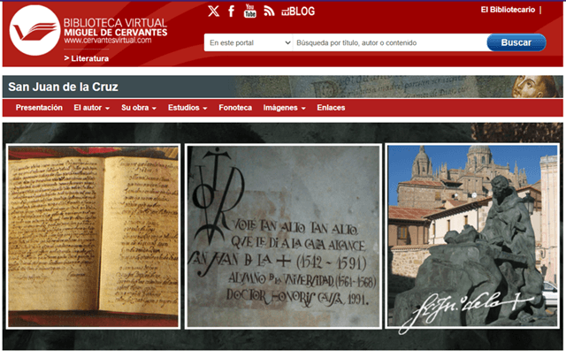 Portal de la obra de San Juan de la Cruz en la Biblioteca Virtual Miguel de Cervantes (imagen Biblioteca Virtual Miguel de Cervantes)