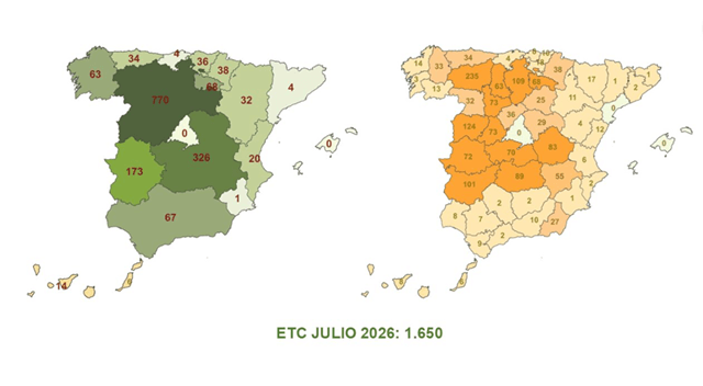 Mapa número de explotaciones agrarias de titularidad compartida (elaboración MAPA)