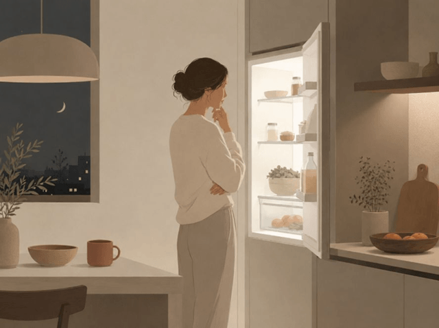 Mujer ante la nevera (ilustración digital)