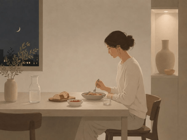 Mujer comiendo (ilustración digital)