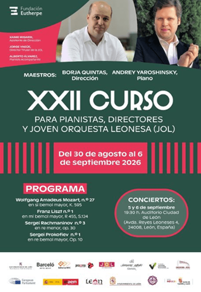 Cartel 22º Curso de pianistas, directores y JOL, Fundación Eutherpe, León (imagen Fundación Eutherpe)