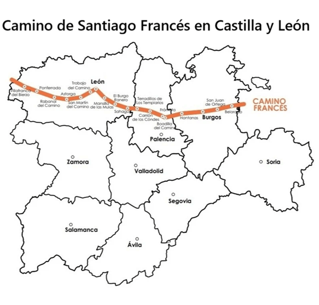 Mapa Camino de Santiago Francés por Castilla y León