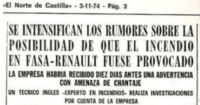 Incendio instalaciones Montaje-2 FASA-RENAULT en 1974 Valladolid