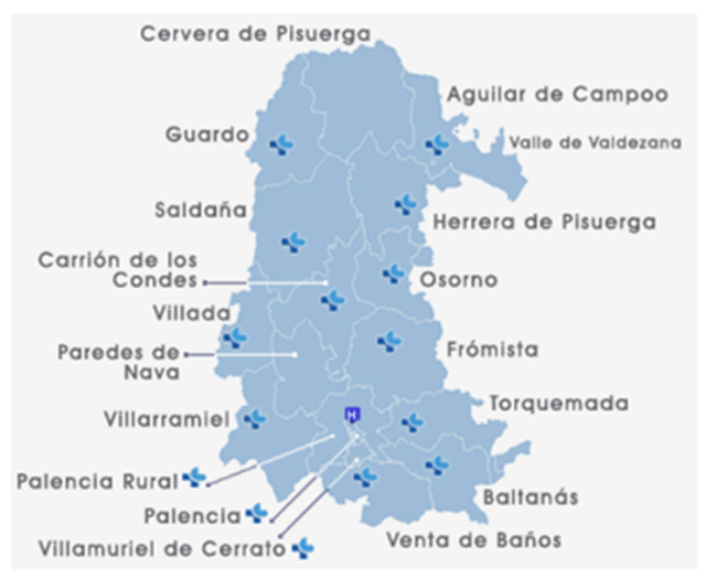 SACyL, mapa del área y zonas básicas de salud de la provincia de Palencia (elaborado por SACyL)