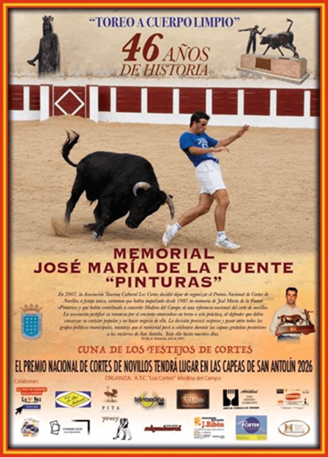 Cartel, 46º concurso de recortes taurinos 'Memorial José Mª de la Fuente' "Pinturas", Medina del Campo, Valladolid (imagen Asociacion "Los Cortes", Medina del Campo, Valladolid)
