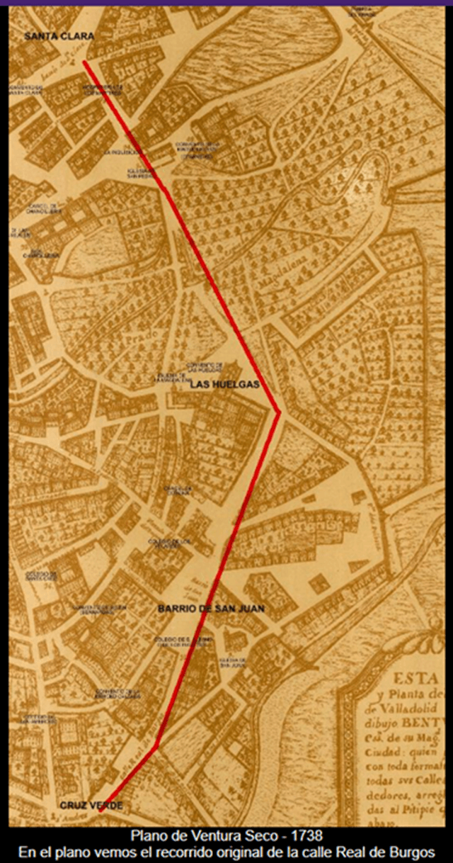 Calle Real de Burgos, Plano de Ventura Seco, 1738, Valladolid (imagen Valladolid_web)