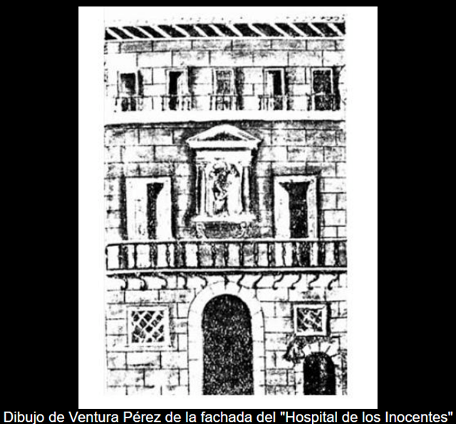 Dibujo de Ventura Pérez de la fachada del "Hospital de los Inocentes"(imagen Valladolid web)