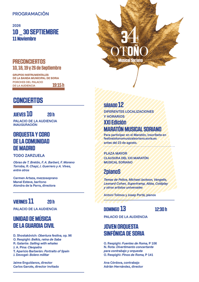 Programa Festival de Música de Otoño - Festival Internacional de Música de Castilla y León, Soria (imagen FOMS)