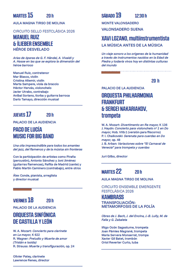 Programa Festival de Música de Otoño - Festival Internacional de Música de Castilla y León, Soria (imagen FOMS)