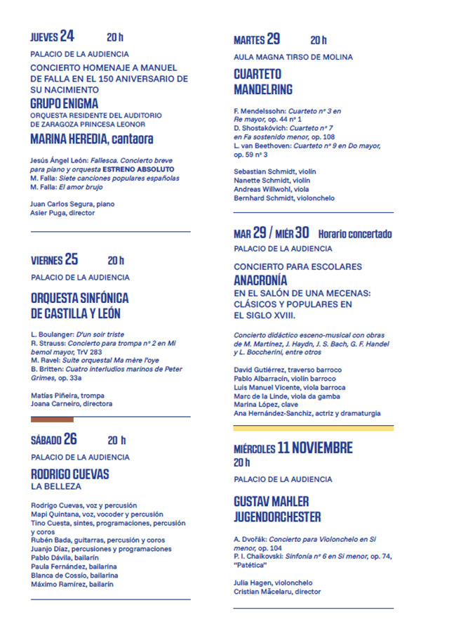 Programa Festival de Música de Otoño - Festival Internacional de Música de Castilla y León, Soria (imagen FOMS)