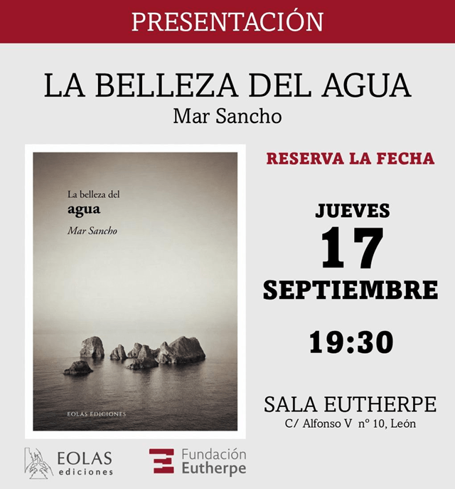 Fecha y lugar presentación 'La belleza del agua', de Mar Sancho, publicado por EOLAS Ediciones (imagen EOLAS Ediciones)