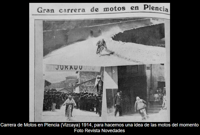 Carrera de Motos en Plencia (Vizcaya) 1914, para hacernos una idea de las motos del momento Foto Revista Novedades