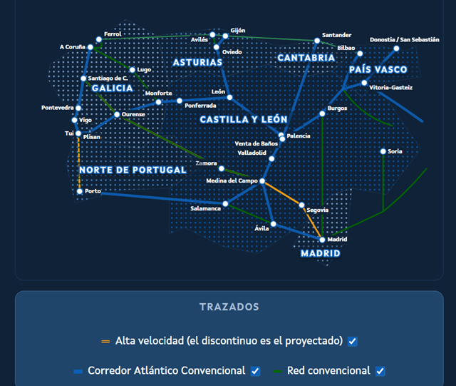 Mapa Corredor Atlántico Noroeste, España y Portugal (imagen Corredor Atlántico Noroeste)