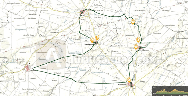 Mapa ruta circular por Tierra de Campos hacia Tierra del Pan, Zamora (imagen Durius Aquae)